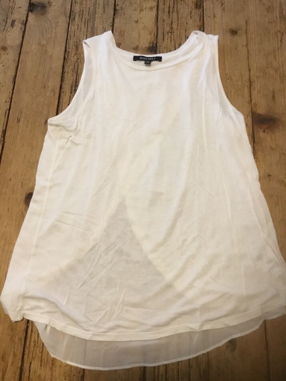 Women's ELLEN TRACY Tank Top W/Split Back, Size Medium White With Chiffon Insert